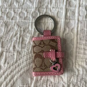 *sold* Coach Brown Signature Canvas Keychain with Pink Trim and Heart Charm